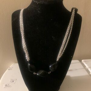 Talbots long, silver, black kidney bean necklace